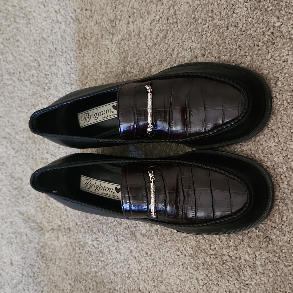 Brighton Sarah Brown Black Alligator Loafers